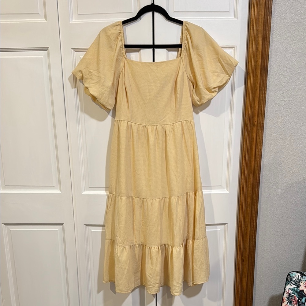 She + Sky Yellow Ruffled Tiered Midi Sundress